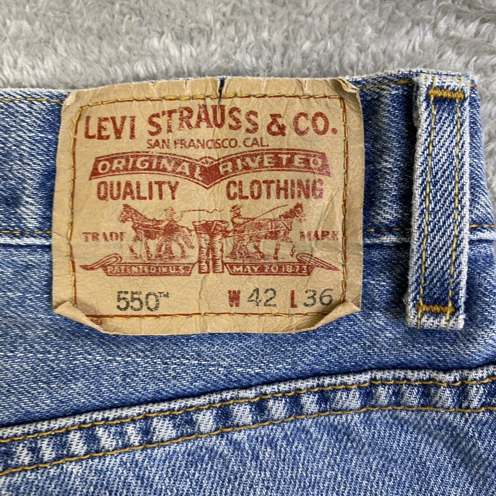 Levis 550 Jeans Men 42x36 Blue Relaxed Fit Tapered 100% Cotton Distressed y2k - Picture 6 of 16